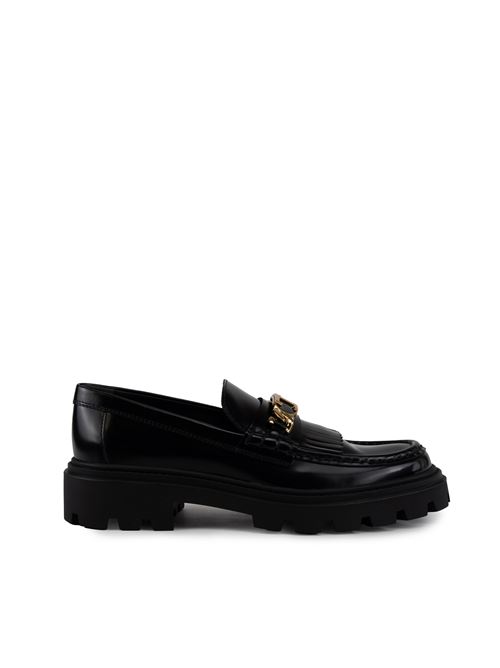 Mocassino con placca e frange black TOD'S | XXW08J0GF80 SHAB999